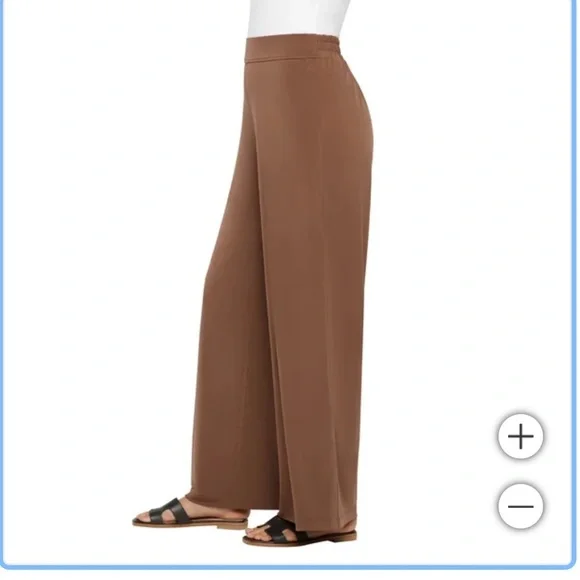 NWT Three Dots Women's Pull-On wide leg brown Pant - Picture 3 of 8